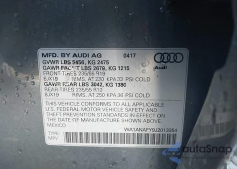 2018 Audi Q5 2.0T Premium/2.0T Tech Premium из США, поврежденный, VIN WA1ANAFY9J2013354